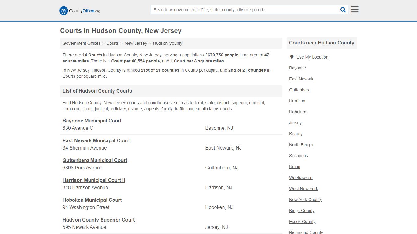 Courts - Hudson County, NJ (Court Records & Calendars)